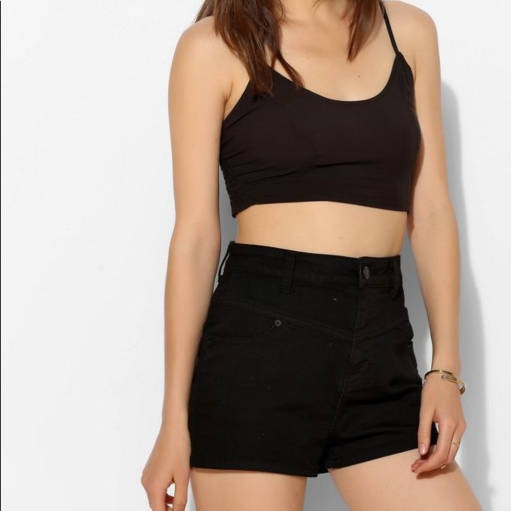 BDG Super High Rise Seamed Denim Shorts Black 28 W